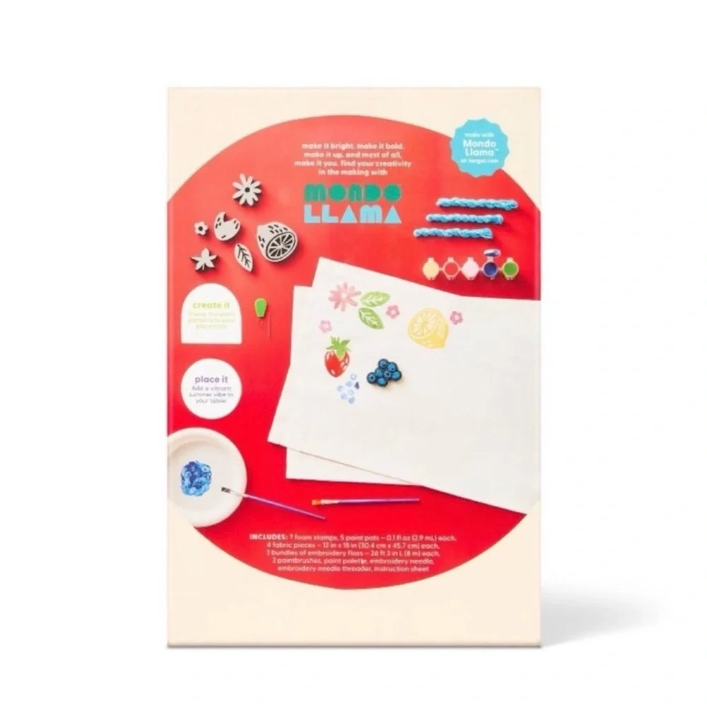 Mondo Llama DIY Stamp-printed Placemat Kit, 4 placemats, stamps & paint